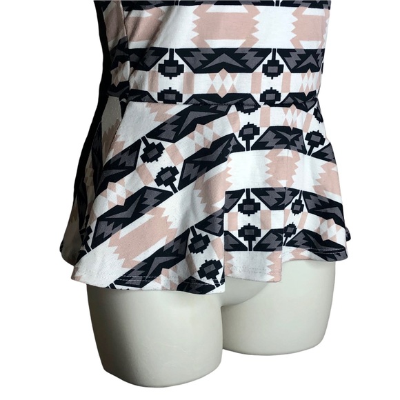 Charlotte Russe Flared Southwestern Aztec Blouse Pink Black Top Size Small - Picture 3 of 7